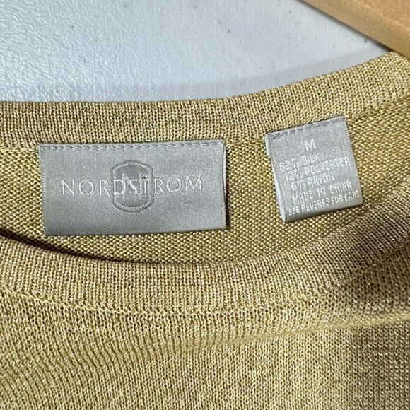 Nordstrom Silk Blend Short Sleeved Sweater Gold Size M - Picture 5 of 6